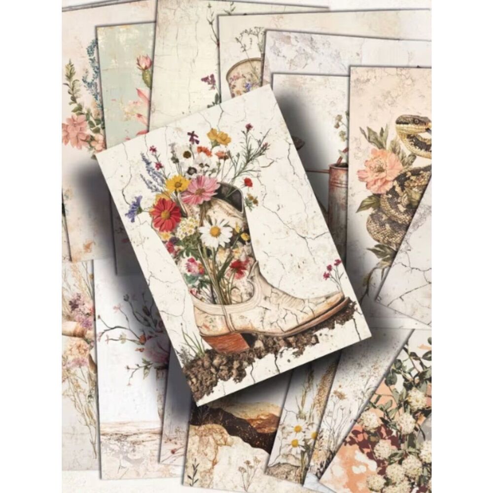NWT Vintage Western Wildflower Junk Journal Scrapbook Ephemera Paper Set 4x6